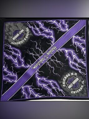 Vintage Harley Davidson Lightning Bandana Purple Black Chicago USA RK Stratman